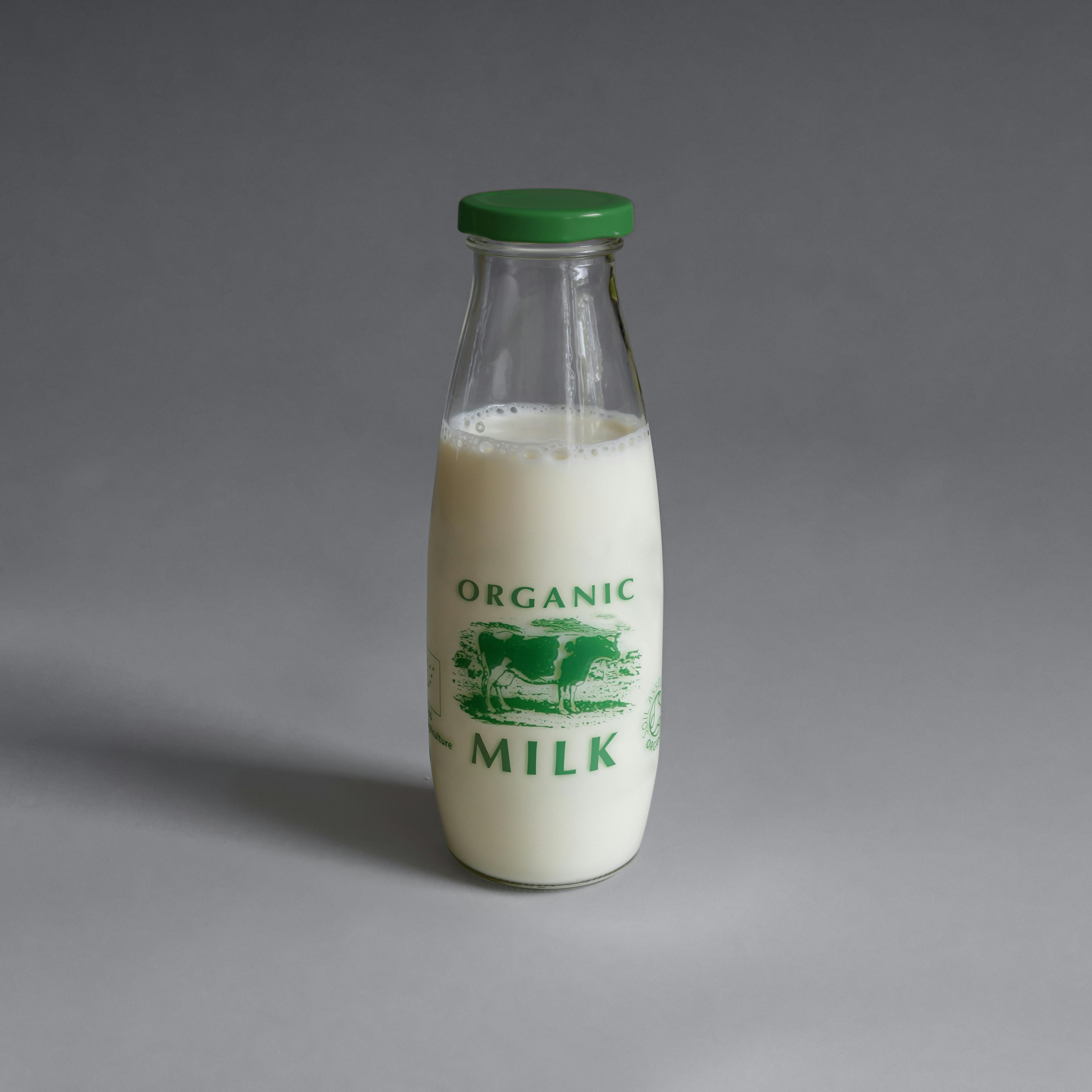 Organic milk in glass bottle 